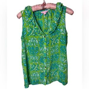 Lilly Pulitzer Reena 100% Silk Ruffle Neck Sleeveless Top Size 4